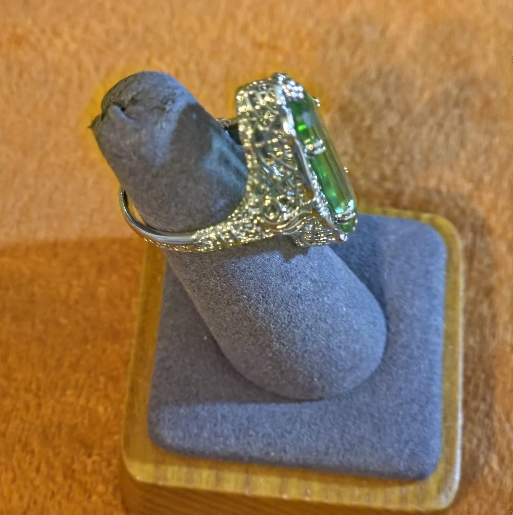 VINTAGE Green Silver Ring - Picture 3 of 4